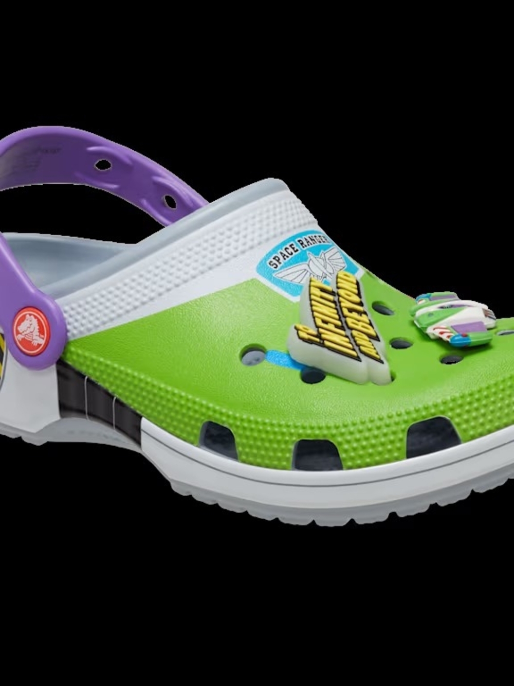 Nwt Buzz Lightyear Crocs ' Green & Purple Classic Clog with Toy Story Charms